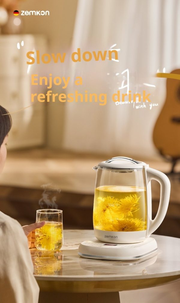 Electric Health Pot Kettle Ceramic bottom, Smart Fruit Hot Tea Maker, Temperature Control, 1.8 Liters White Color High borosilicate glass - Image 6