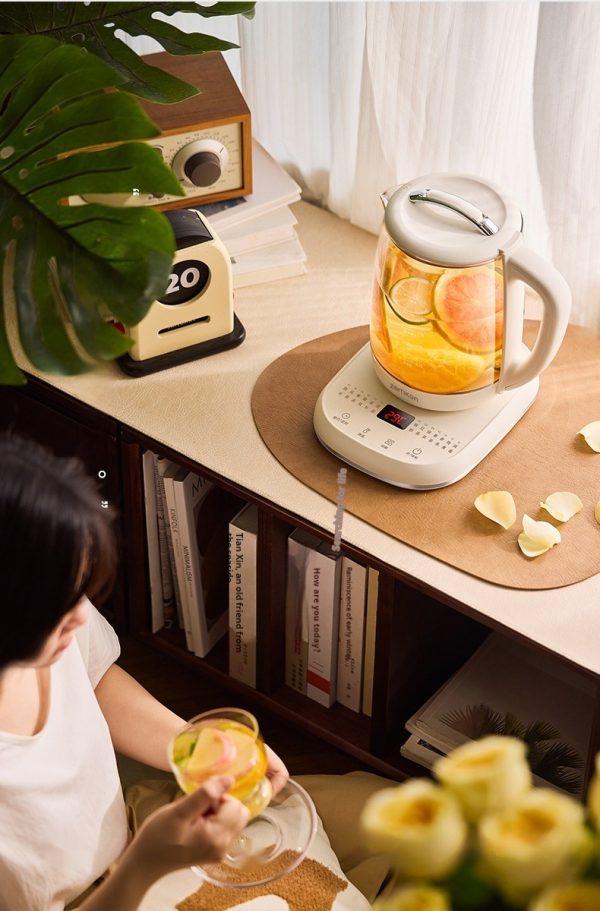 Electric Health Pot Kettle Ceramic bottom, Smart Fruit Hot Tea Maker, Temperature Control, 1.8 Liters White Color High borosilicate glass