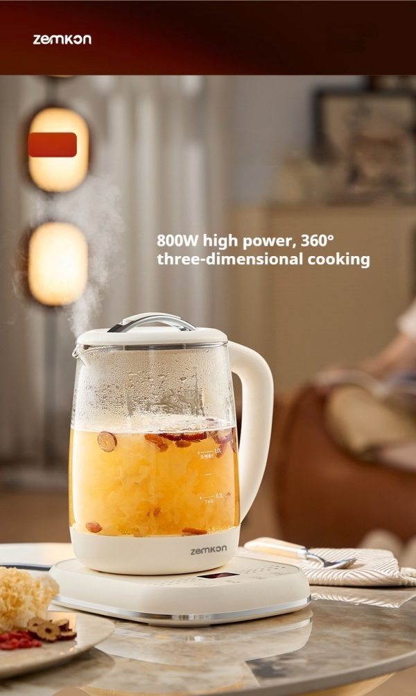 Electric Health Pot Kettle Ceramic bottom, Smart Fruit Hot Tea Maker, Temperature Control, 1.8 Liters White Color High borosilicate glass - Image 3