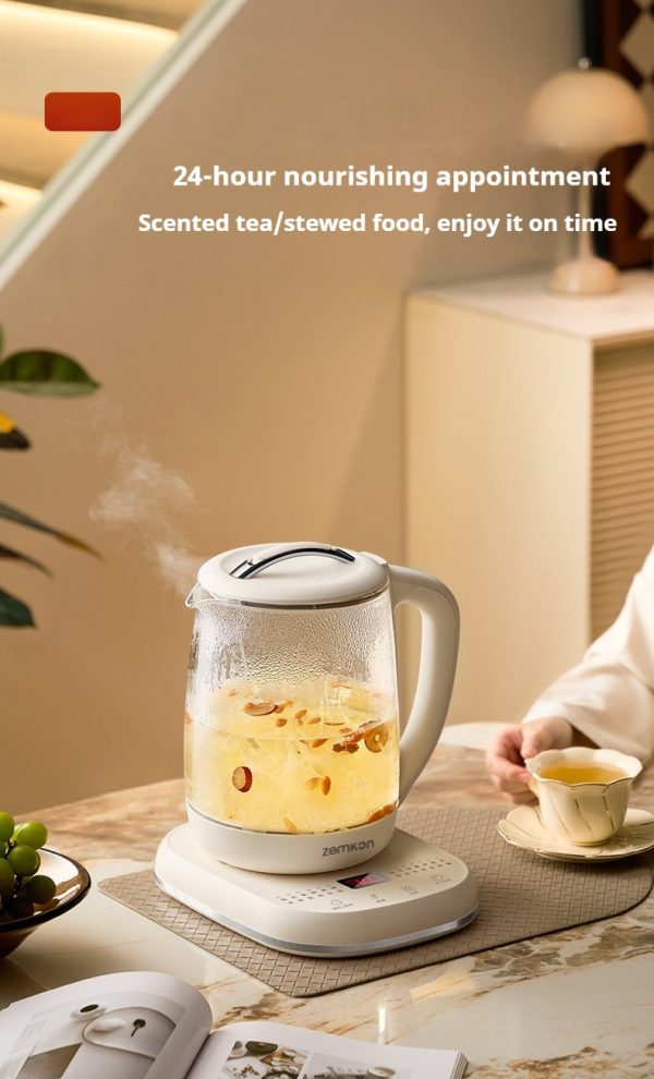 Electric Health Pot Kettle Ceramic bottom, Smart Fruit Hot Tea Maker, Temperature Control, 1.8 Liters White Color High borosilicate glass - Image 2